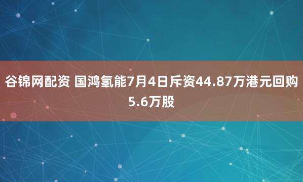 谷锦网配资 国鸿氢能7月4日斥资44.87万港元回购5.6万股