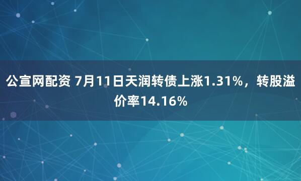公宣网配资 7月11日天润转债上涨1.31%，转股溢价率14.16%